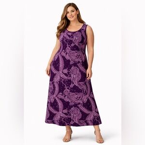 Studio I Women's Dark Purple Paisley Midi Dress